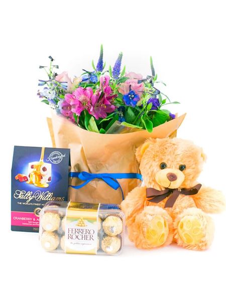Newborn Boy - Flowers, Bear and Luxury Treats